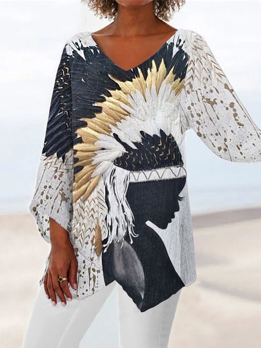 Indian Chief Vintage Printed Casual Tops
