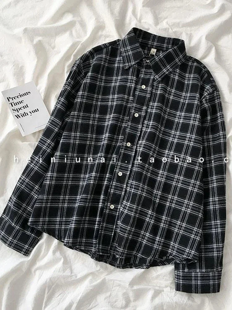 Oocharger Red Plaid Women Shirts Autumn Loose Vintage Long Sleeve Button Up Female Shirts All Match Casual Turn Down Collar Tops New