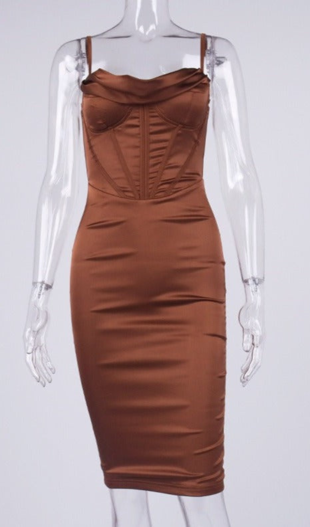 SATIN CORSET SLIP DRESS IN CHOCOLATE