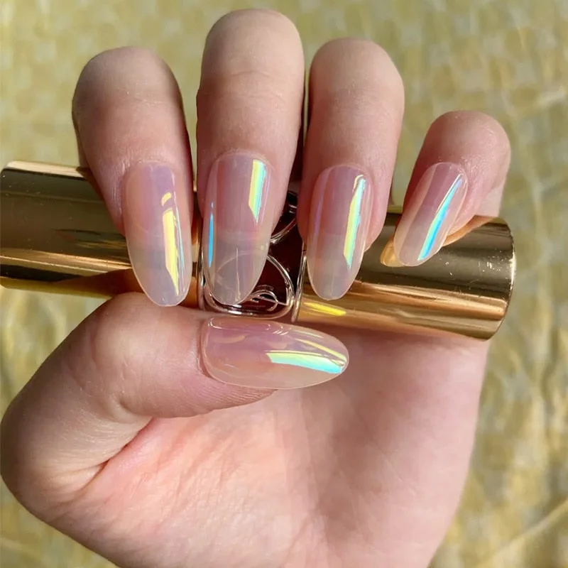 24pcs Aesthetic Northern Lights stiletto nail tips Simple Fashion Lasting Fake Nails Wearable Full Cover Finished Fingernails TY-Nail Inspo