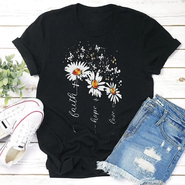 Faith Hope Love Christian Butterfly Daisy T-Shirt Tee --Annaletters