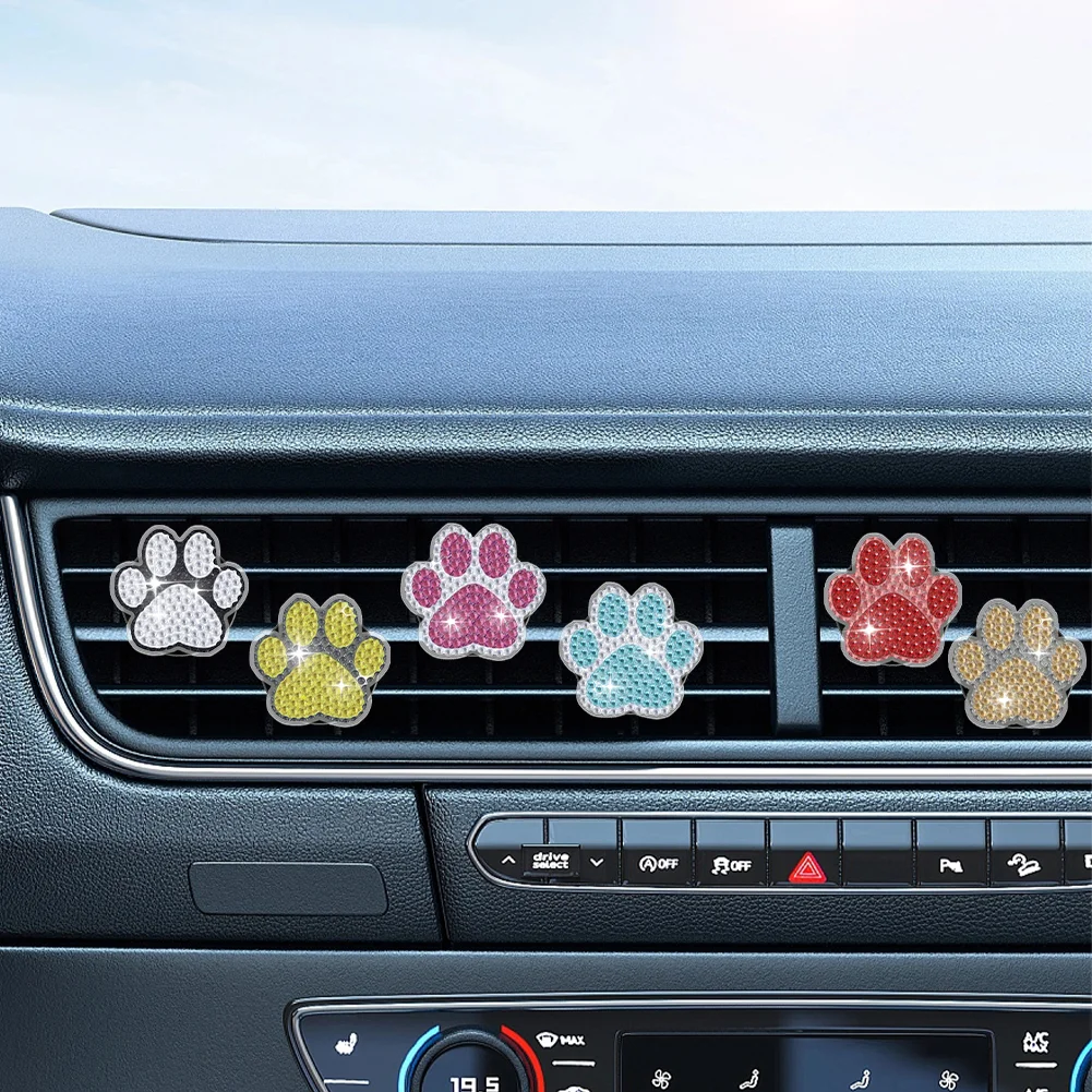 6Pcs Dog Paw Diamond Painting Car Air Vent Clips Car Decor for Women Girls