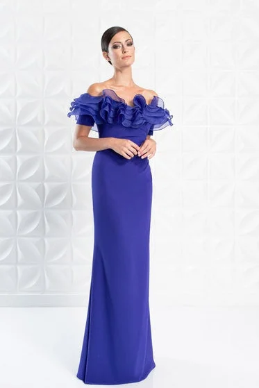 Oknass Off the Shoulder Sleeveless Long Mermaid Prom Dress With Ruffles