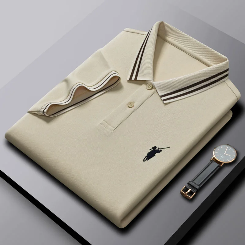 Men's Summer Lapel Small Horse Label Solid Color Polo Shirt 
