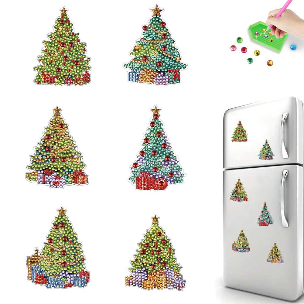 6Pcs DIY Christmas Tree Acrylic Special Shape Diamond Painting Fridge Magnet