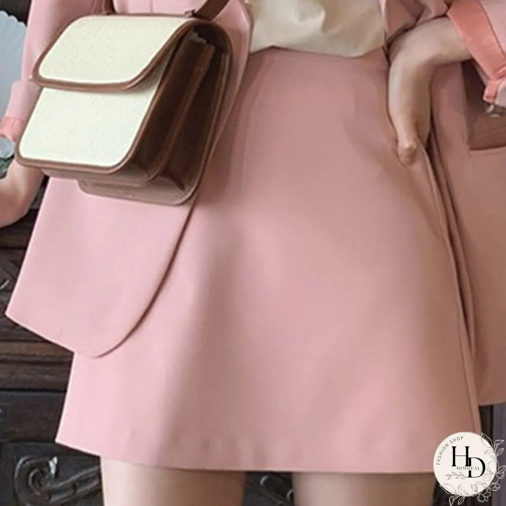 Spring & Autumn Korean Casual Pink Black Small Suit Coat Stylish Elegant Women Blazer Two