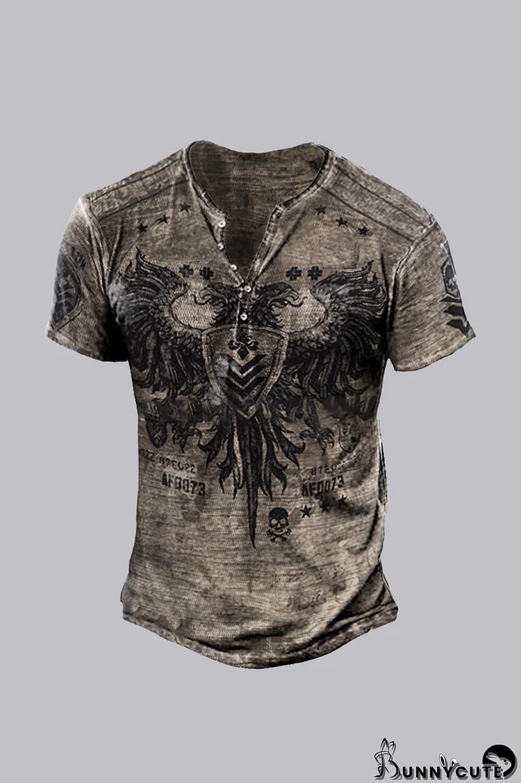 Grey Fashion Street Print Split Joint O Neck Tops