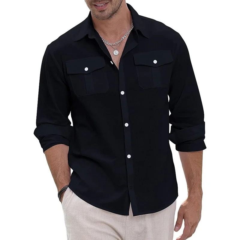 Men's Linen Shirt Button Up Summer Beach Casual Shirt