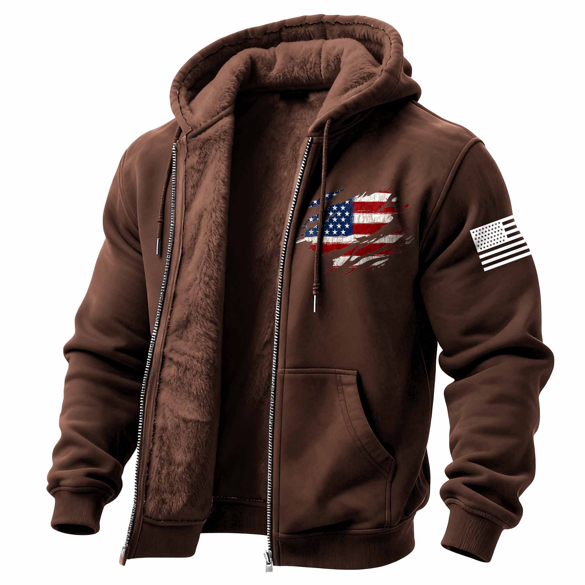 Men's Vintage American Flag Patriotic Fleece Pocket Full Zip Long Sleeve Hoodie Jacket