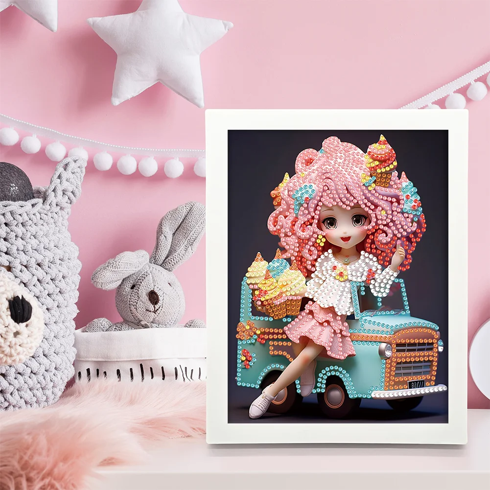 Diamond Painting - Partial Crystal Rhinestone Drill - Cartoon Girl(Canvas|15*20cm)【with Plastic Frame】