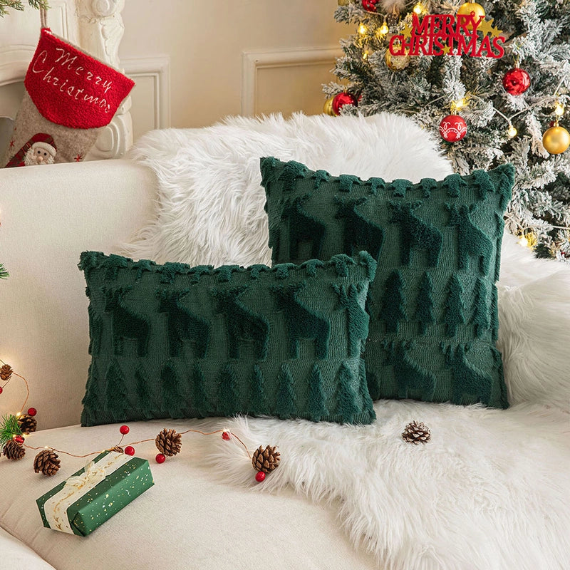 Christmas Pillow Case Plush Snowflake Christmas Tree Embroidered Hair Living Room Sofa Cushion Holiday Party Decorative Pillow Case