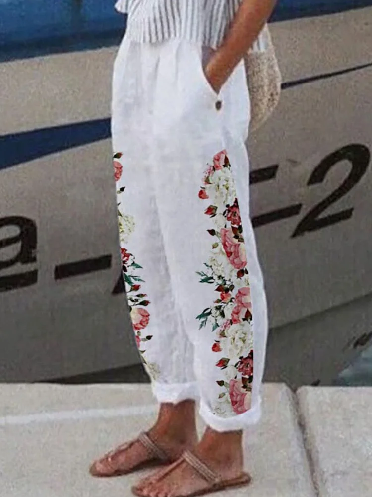 2022 Spring Summer Women Casual Bottoms Female Loose Streetwear Long Pocket Pants Fashion Print Slim Mid Waist Pencil Pants New