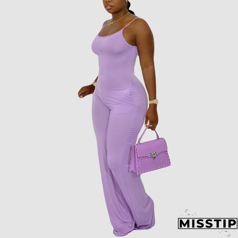 Solid Color Spaghetti Strap Jumpsuits