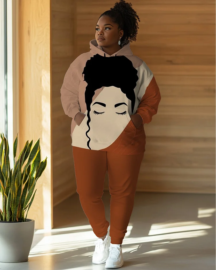 Art Abstract  Pattern Long Sleeve Hoodie Two Pieces Set