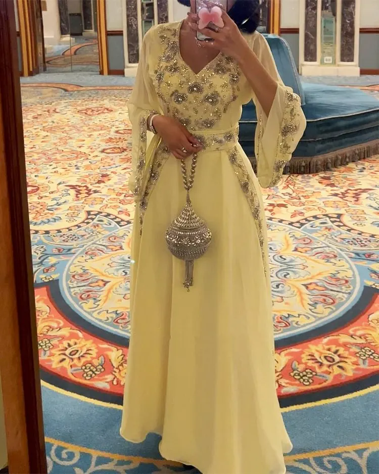 Women's V Neck Long Sleeve Embroidered Dress
