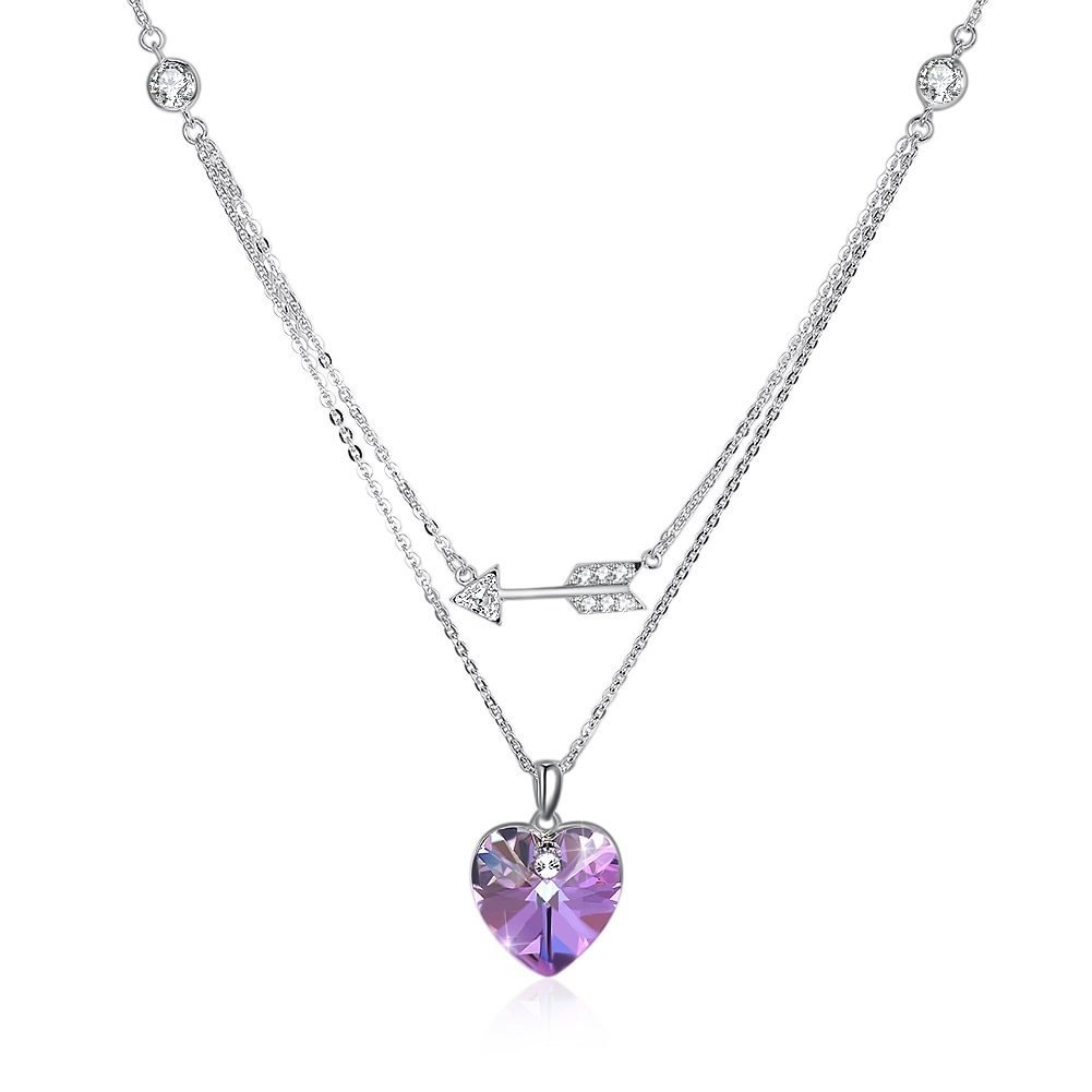 Two-Tone Crystal Heart Double  Necklace Pendant