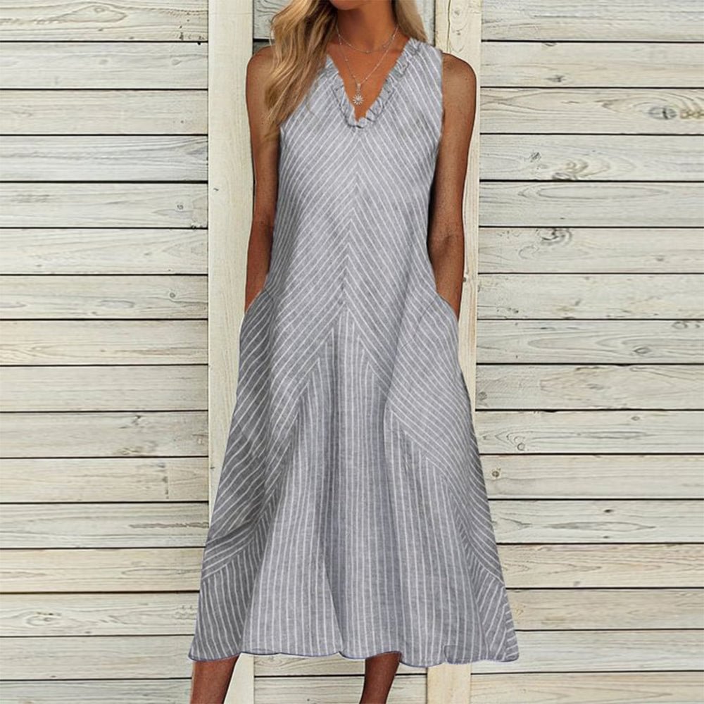 Grey Sleeveless Print Midi Dress