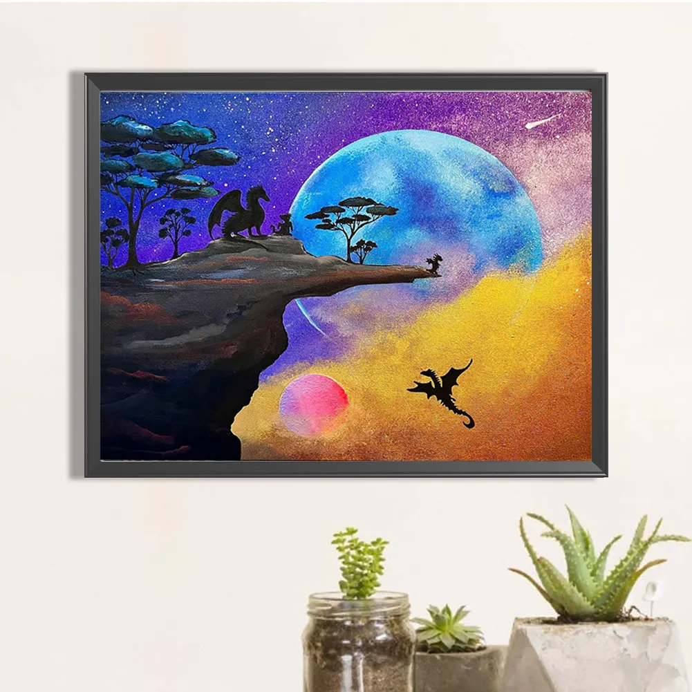 Full Round Diamond Painting 40*30cm - Young Dragon Learns To Fly