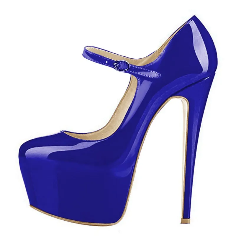 Onlymaker Women Mary Jane Platform Pumps Ankle Strap Stiletto 15~16cm High Heels Dress Buckle Shoes Large Size US5~US15