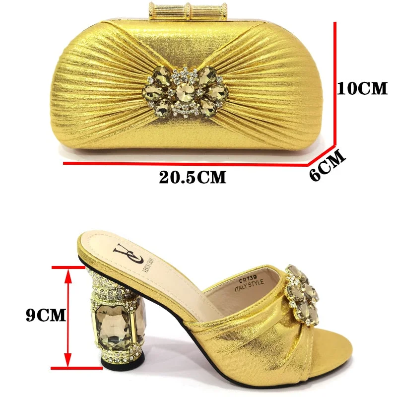 2022 Newest Shiny Retro Alloy Mosaic Rhinestone Accessories Decoration Party Elegant Silver Color Women Shoes and Bag Set