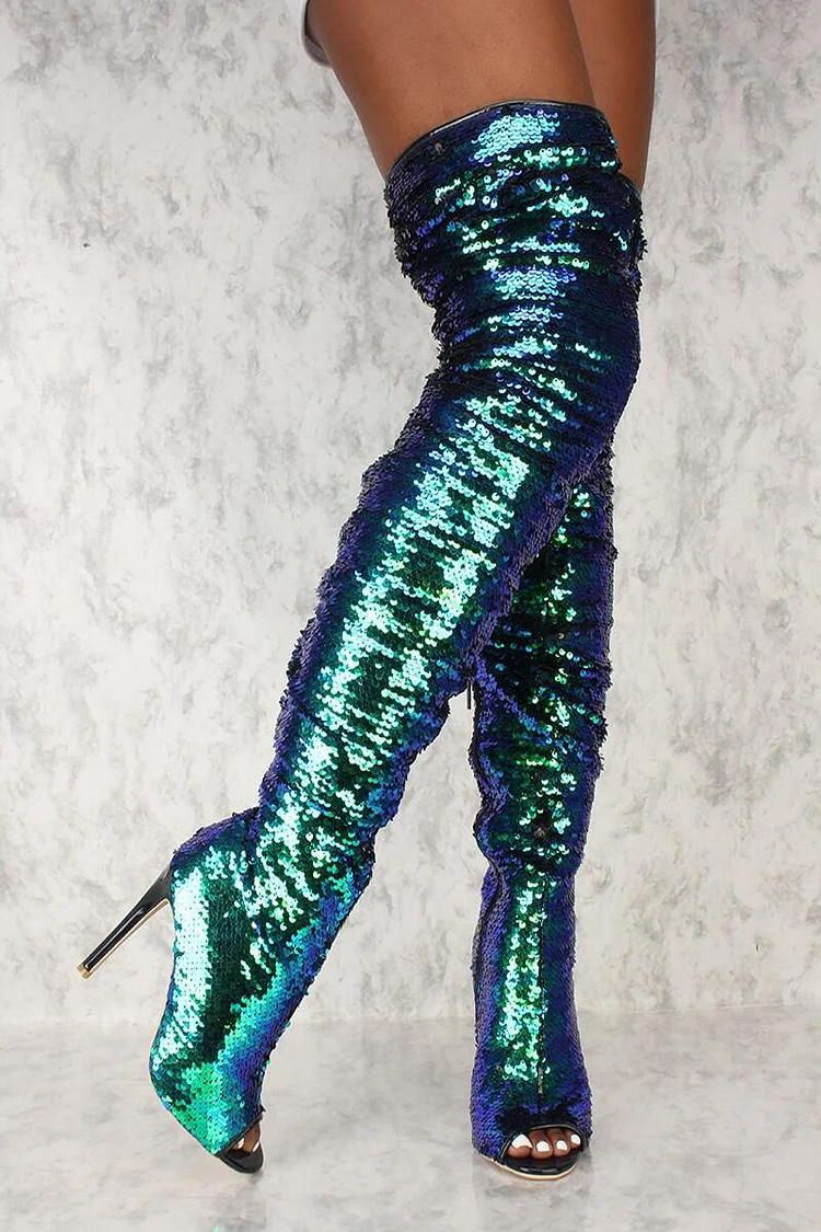 Custom Made Mermaid Sequined Long Boots Vdcoo