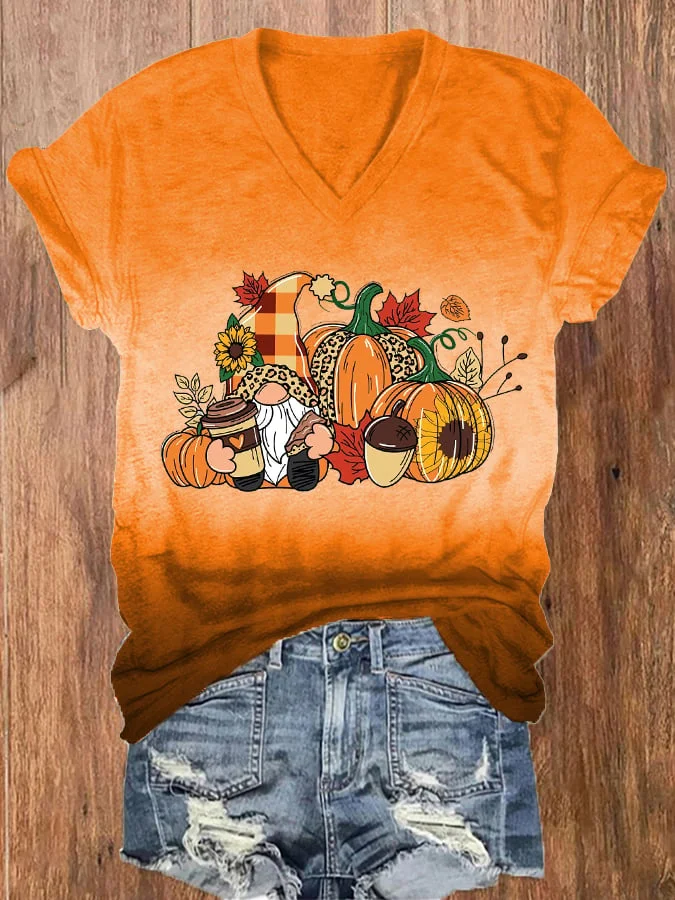 Women's Gnomes and Pumpkins Casual T-Shirt