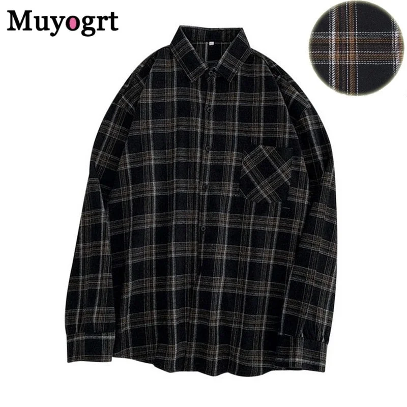 Muyogrt Women Shirt Plaid Oversize 3XL Turn-down Collar Leisure Fashion Loose All-match Womens Long Sleeves Soft Chic Korean Top