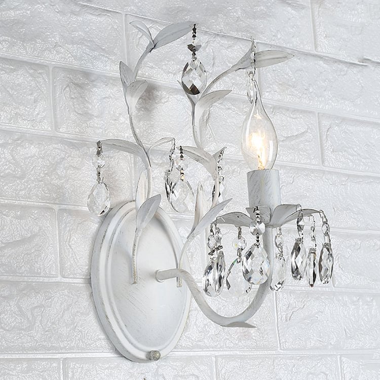 Silver 1/2 Lights Wall Mounted Light Rustic Metal Candelabra Sconce Light with Crystal Drop