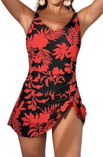 One Piece Tummy Control Swimdress for Women 