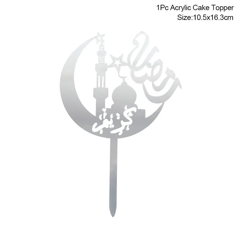 Golden Eid Mubarak Acrylic Cake Toppers Castle Moon CupCake Topper for Ramadan Islamic Muslim Festival Party Cake DIY Decoration