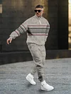 Men's fashion casual color match print long sleeve two piece set