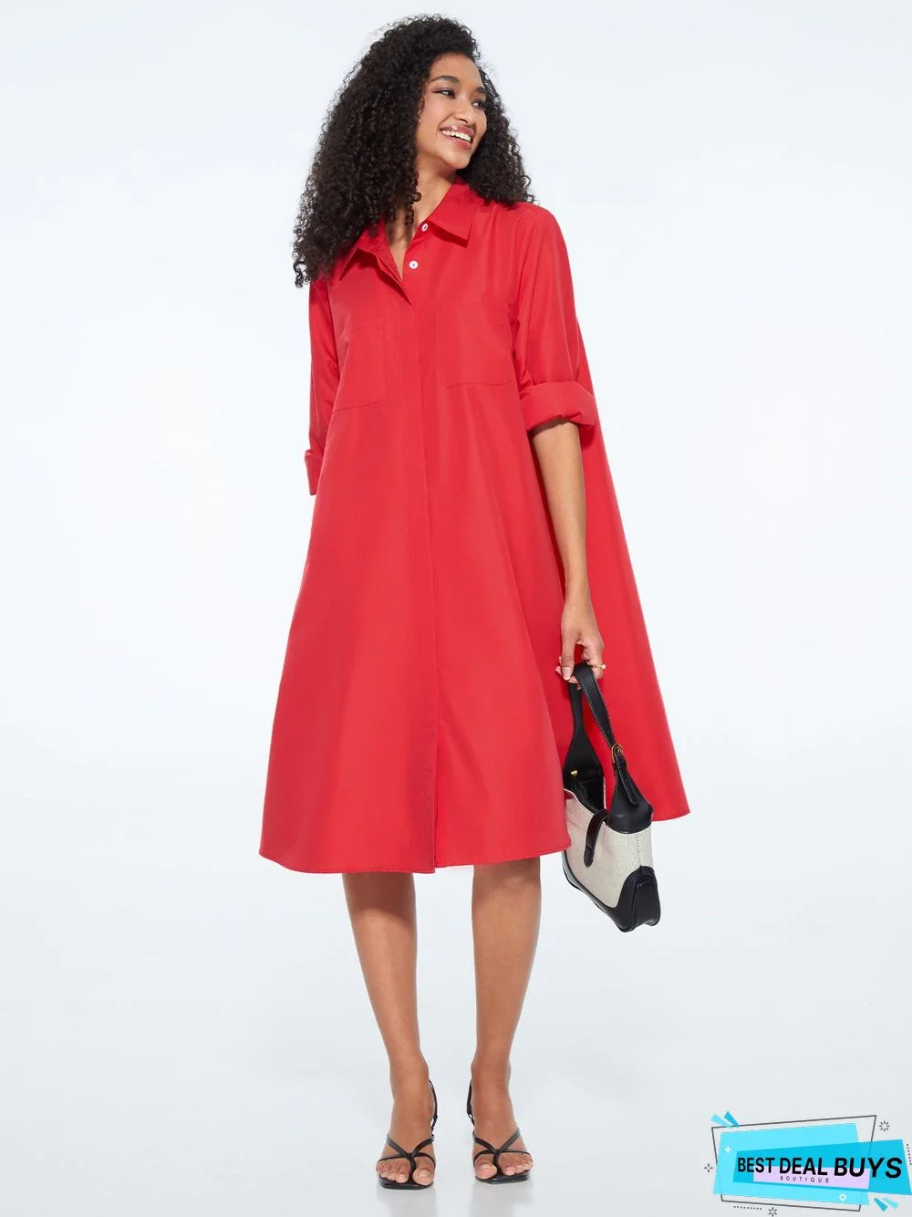 Shirt Dress Long sleeve Plain Simple Dress