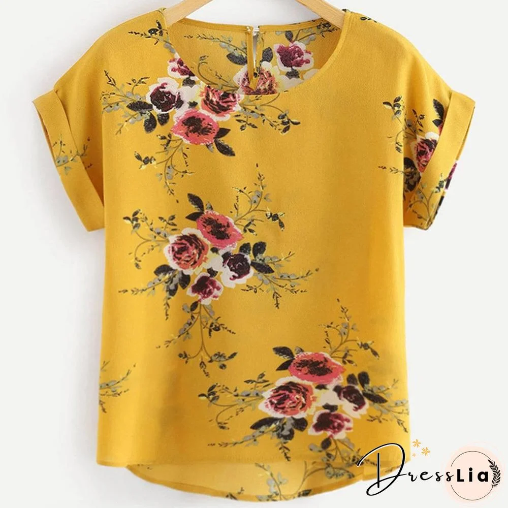 Summer Fashion Floral Print Blouse Pullover Ladies O-Neck Tee Tops Female Women's Short Sleeve Shirt Blusas Femininas Clothing