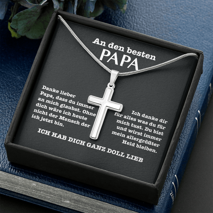 925 Sterling Silber An Den Besten Papa Kreuz Halskette - Ich Hab Dich Ganz Doll Lieb - Vatertag Geschenk mit Nachrichtenkarte