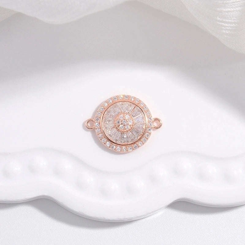 1 Piece 17.4*13mm Hole 1~1.9mm 925 Sterling Silver Zircon 22K Gold Plated Rhodium Plated Round Connector Spacer Bars Jewelry Accessories