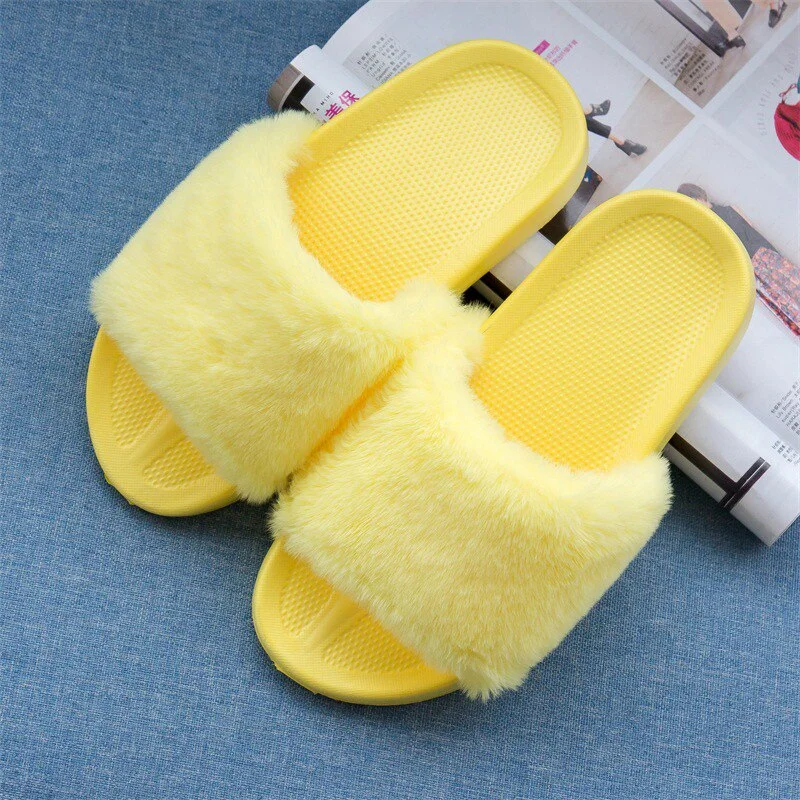 Fashionable Women's Fur Jumpsuit Light and Soft Pink Bedroom Ladies Platform Flat Shoes Home Shoes Women Slippers New 2021