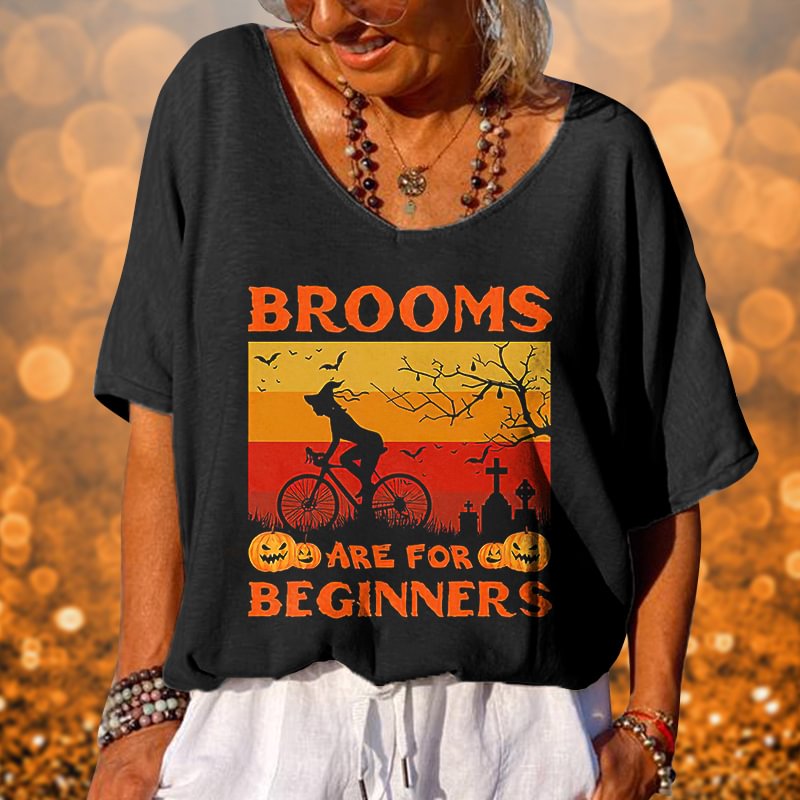 Brooms Are For Beginnert Printed T-shirt