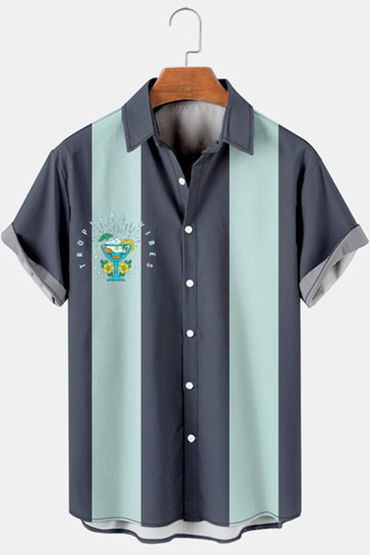 Men's Fashion Contrast Resort Wine Glass Shirt