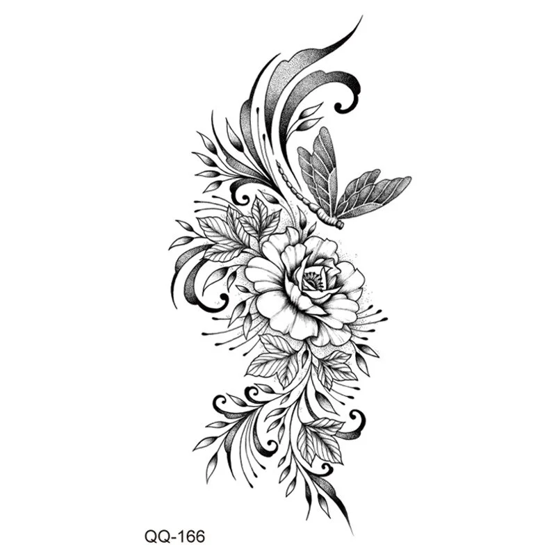 Sdrawing Waterproof Temporary Flower Tattoos Women Beauty Rose Butterfly Flash Feather 3D Fake Tattoo Arm Waist Hand Sticker Men
