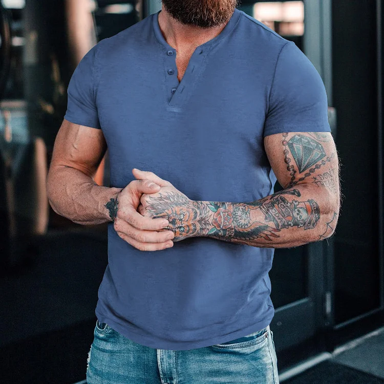 PASUXI Men's Short Sleeve Henley T-Shirts - Summer Casual Solid Colors (Wholesale Available) huanwei
