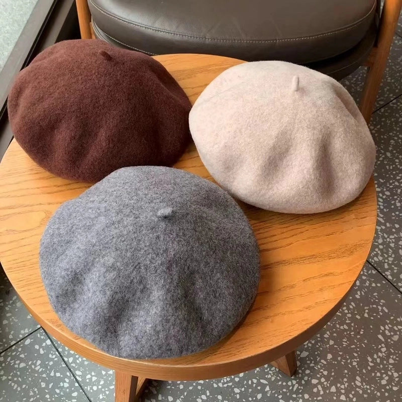 High Quality/Australian Wool Beret Not Easy To Pill Korean Style Solid Color Retro Painter Hat Girl/good Style