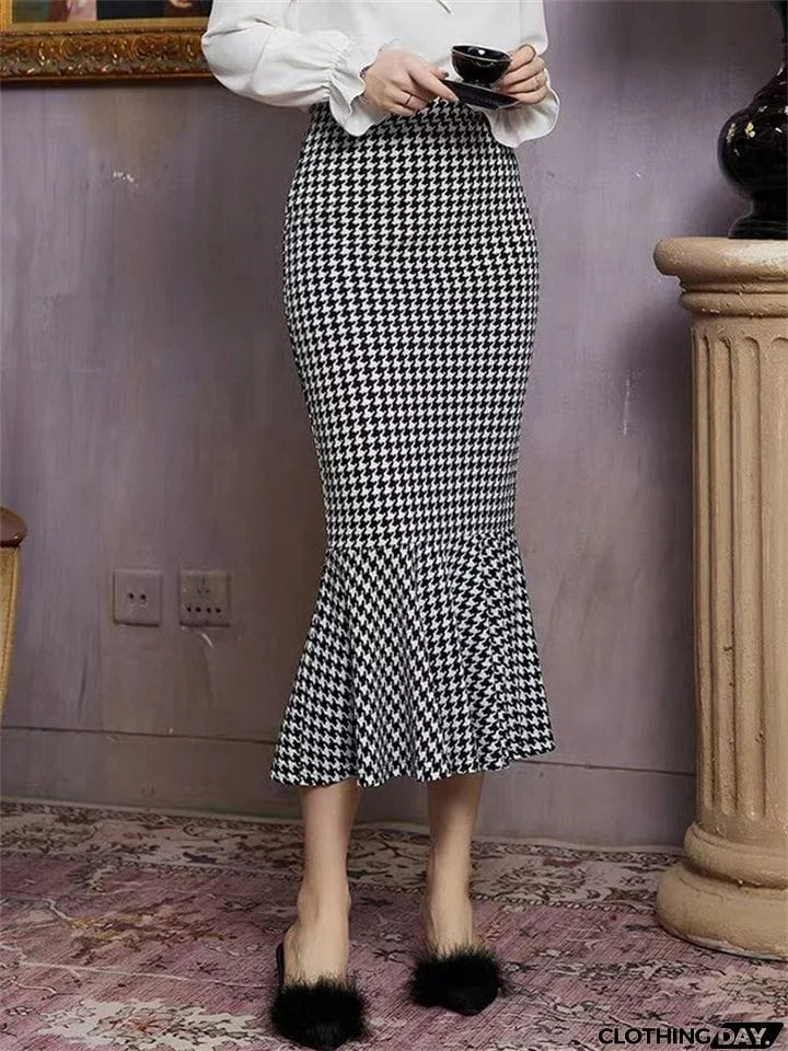 Women's Elegant High Waist Print Fishtail Bodycon Skirt