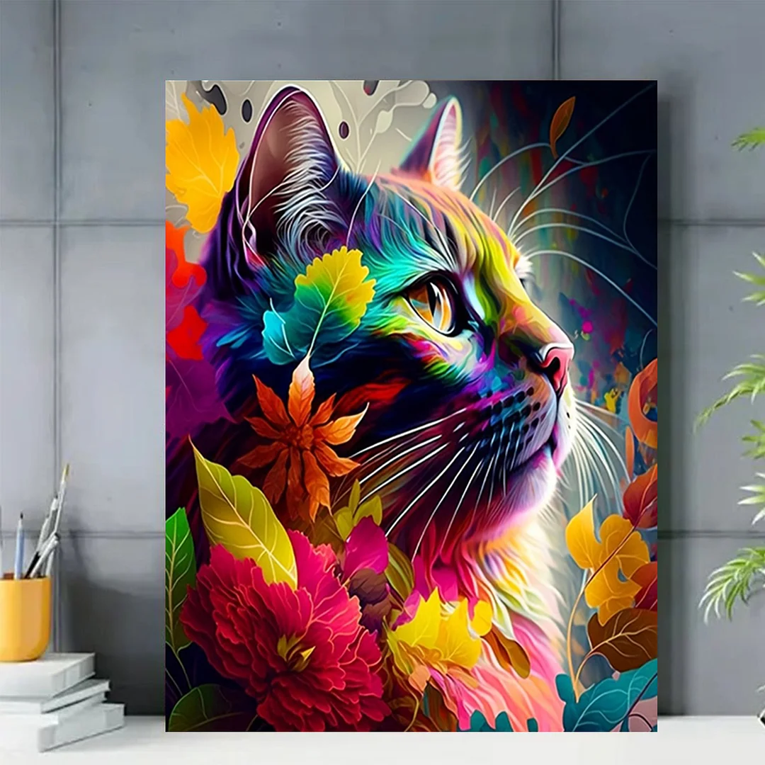 DIY Autumn Leaf Cat Paint by Numbers Kits Drawing Paintwork on Canvas 15.75x19.69inch Without Frame Canvas Oil Painting Number Painting for Beginners Adults Gift Home Wall Decor