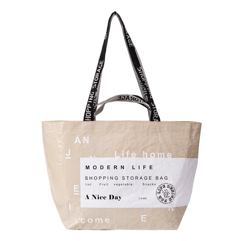 PURDORED 1 Pc Women Large Shopping Bag Waterproof Reusable Nylon Personalized Storage Handbag Shoulder Bag Reusable Grocery Bag