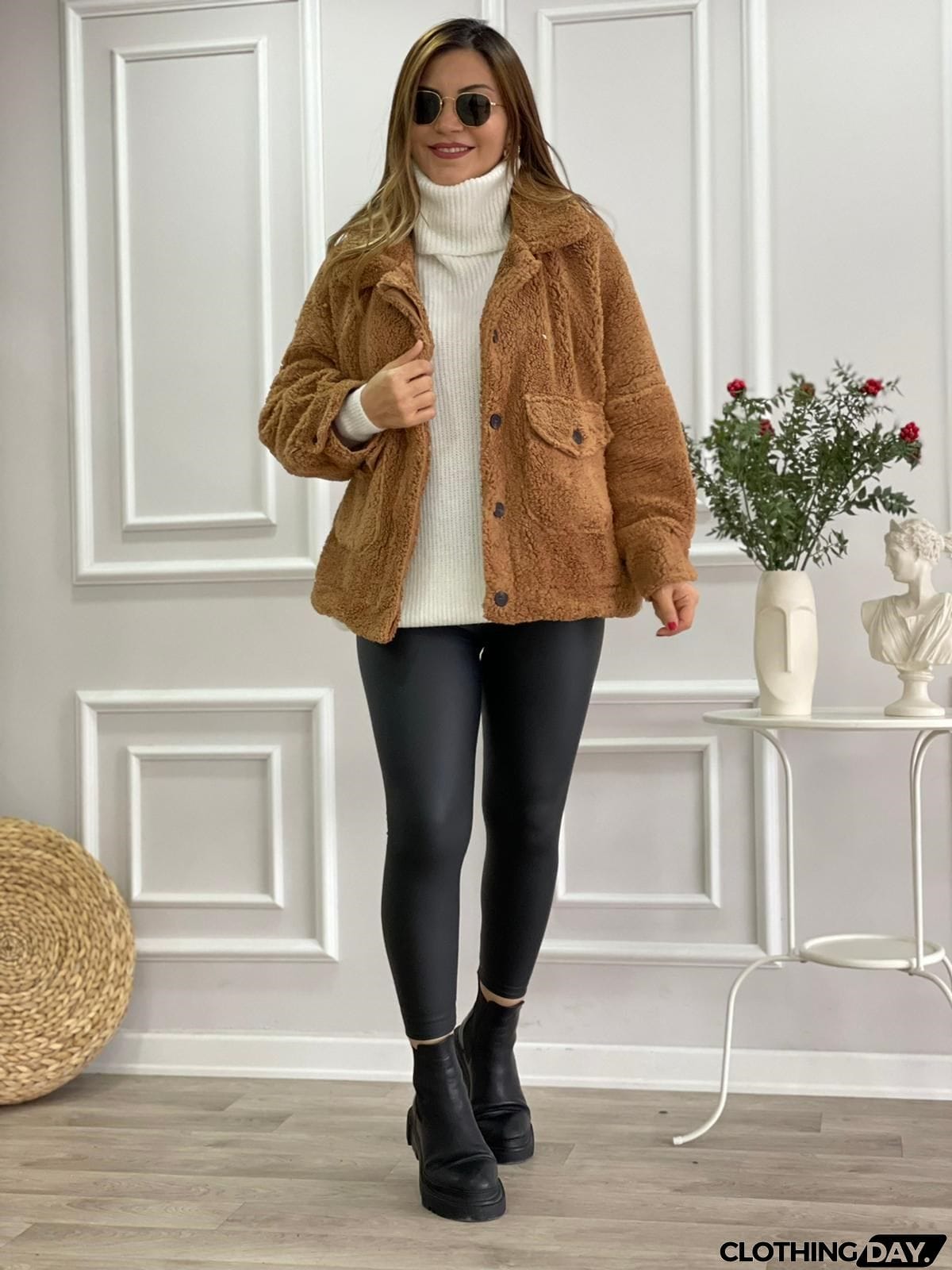 Milk Brown Lined Pocket Plush Coat
