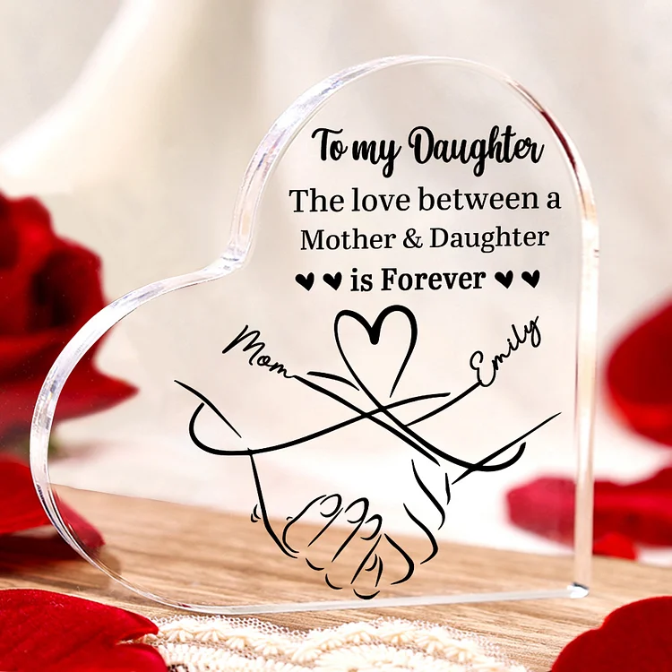 Personalized Text Acrylic Heart Keepsake Custom 2 Names Holding Hands Ornament - The Love Between A Mother & Daughter is Forever