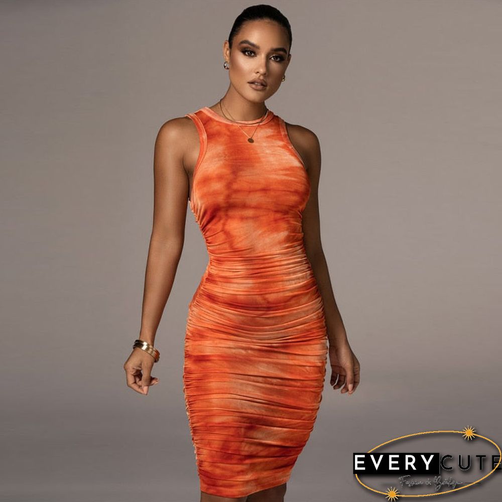 Women Autumn Summer Sleeveless Printed Bodycon Slim Package Hip Dress Female Clothing Streetwear Items