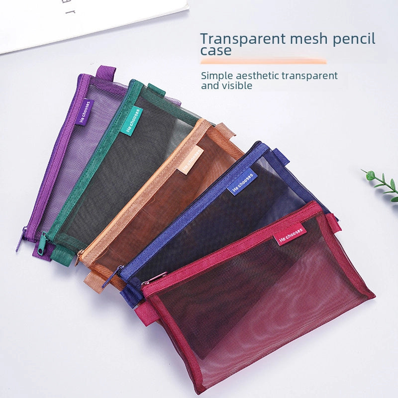 Simple Transparent Mesh Pencil Case Storage Bag Student Exam Special Portable Pencil Case Large Capacity Stationery Bag