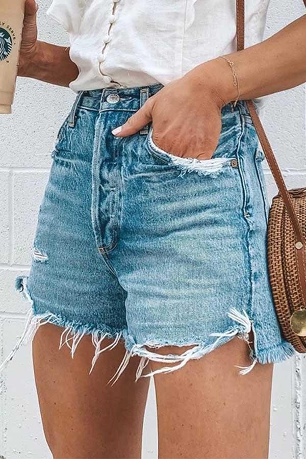 Womens Trend Casual Bibbed Jeans Shorts-Allyzone-Allyzone