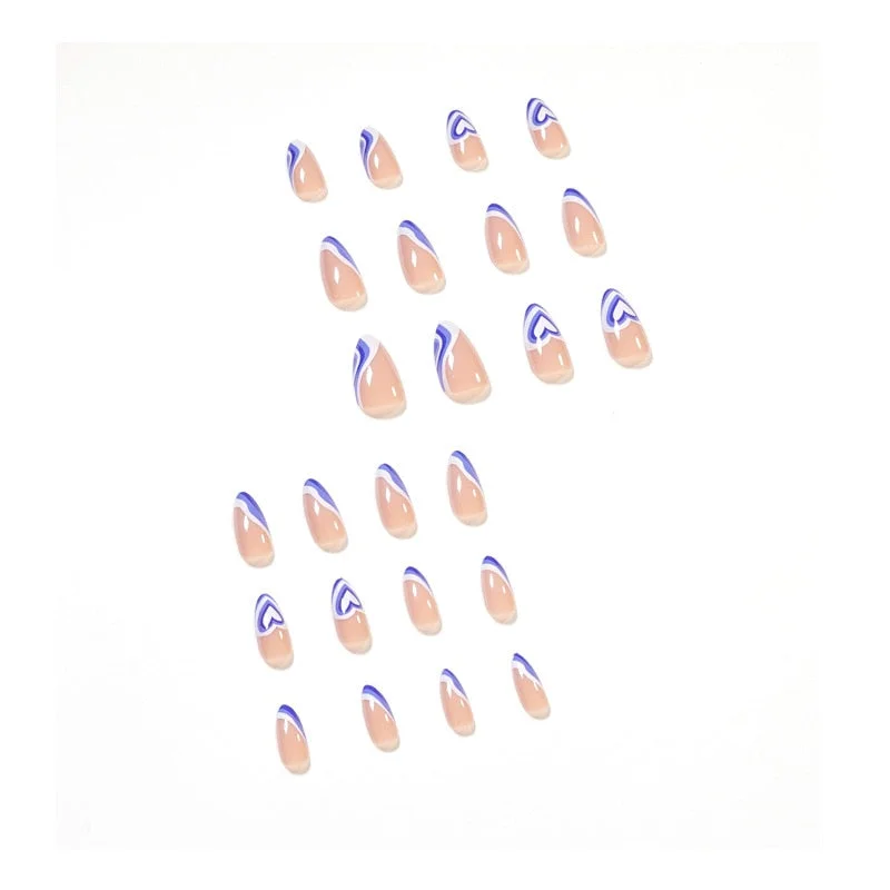 24Pcs/Box With Line Love Heart False Nails Detachable Almond Fake Nails Press On Nails French Ballet Nails Full Cover Nail Tip